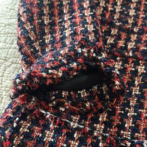 Zara Woman Tweed Pearl Button Jacket with Red and Blue Accents‎ - Picture 7 of 15
